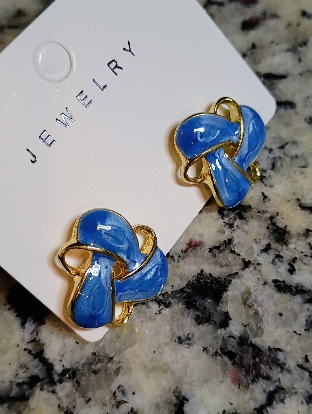 New Blue Enamel Knot Earrings - Gold Trim